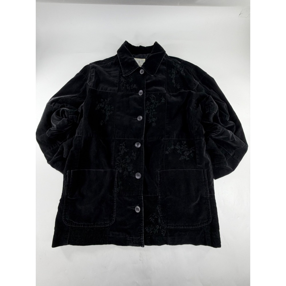 Susan Bristol Casuals Black Corduroy Patchwork Floral Embroidered Jacket S SB131